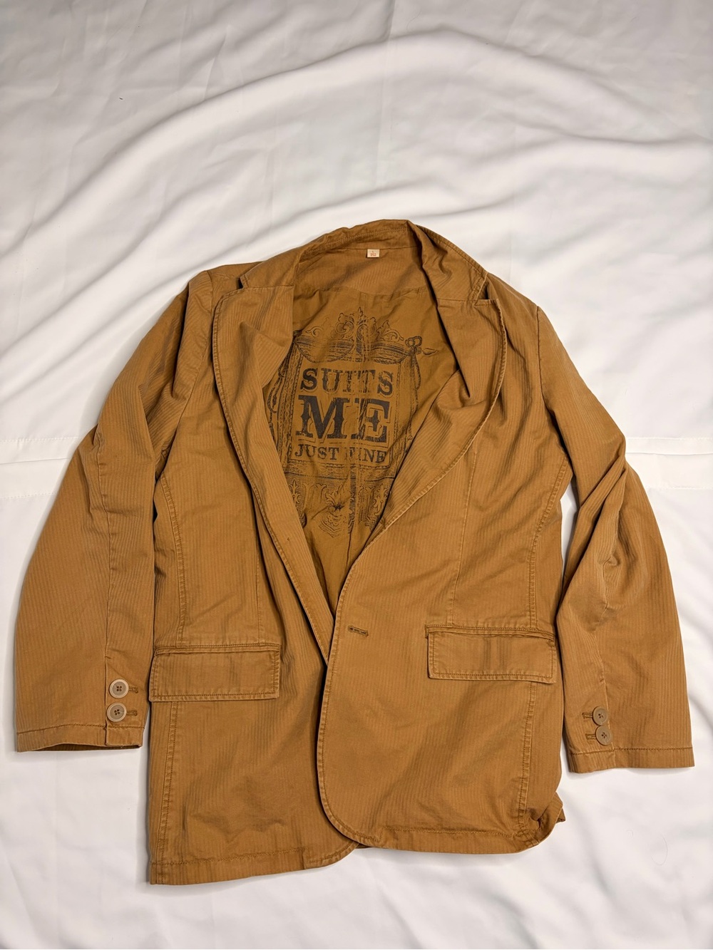 Vintage Y2K Mossimo Men’s Lg Tan Khaki Pinstripe Cotton Casual Blazer Suit Coat